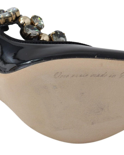Dolce & Gabbana Black Leather Crystal Shoes Mary Jane Pumps