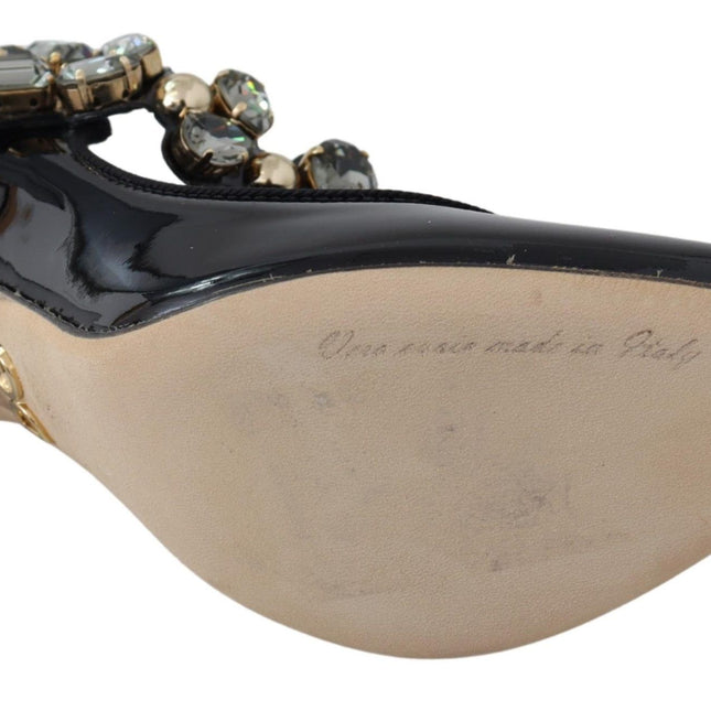 Dolce & Gabbana Black Leather Crystal Shoes Mary Jane Pumps
