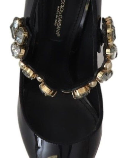 Dolce & Gabbana Black Leather Crystal Shoes Mary Jane Pumps