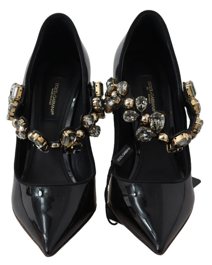 Dolce & Gabbana Black Leather Crystal Shoes Mary Jane Pumps