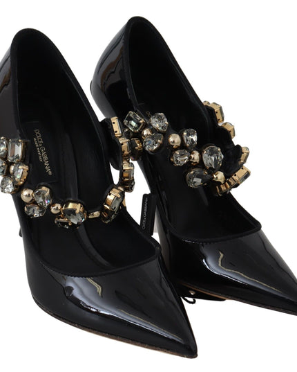 Dolce & Gabbana Black Leather Crystal Shoes Mary Jane Pumps