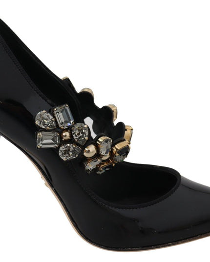 Dolce & Gabbana Black Leather Crystal Shoes Mary Jane Pumps