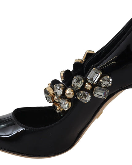 Dolce & Gabbana Black Leather Crystal Shoes Mary Jane Pumps