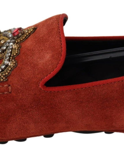 Dolce & Gabbana Orange Leather Crystal Crown  Loafers Shoes