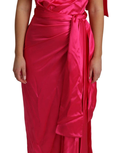 Dolce & Gabbana Dress Pink Fitted Cut One Shoulder Midi Dress