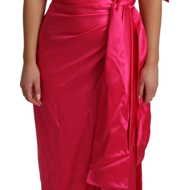 Dolce & Gabbana Dress Pink Fitted Cut One Shoulder Midi Dress