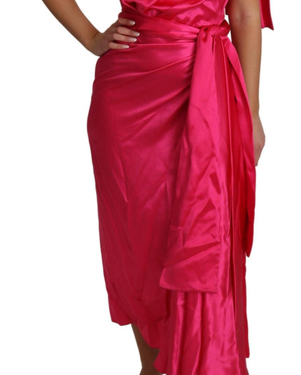 Dolce & Gabbana Dress Pink Fitted Cut One Shoulder Midi Dress
