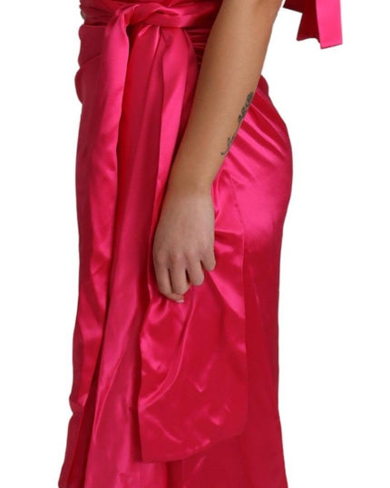 Dolce & Gabbana Dress Pink Fitted Cut One Shoulder Midi Dress