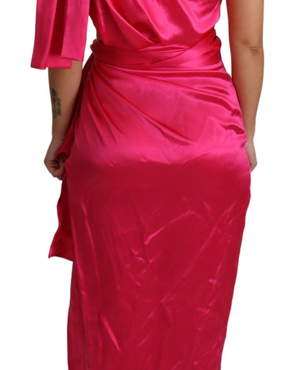 Dolce & Gabbana Dress Pink Fitted Cut One Shoulder Midi Dress