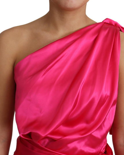 Dolce & Gabbana Dress Pink Fitted Cut One Shoulder Midi Dress