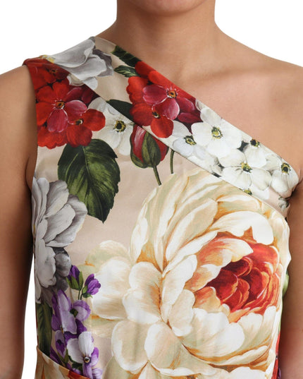 Dolce & Gabbana Print Silk Stretch One Shoulder Dress Floral