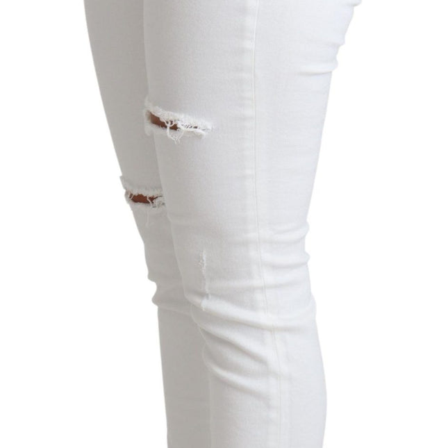 Dolce & Gabbana White Tattered Skinny Denim Cotton Stretch Jeans