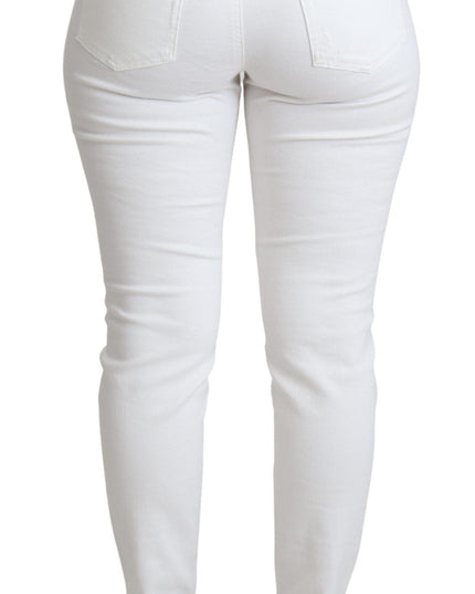 Dolce & Gabbana White Tattered Skinny Denim Cotton Stretch Jeans