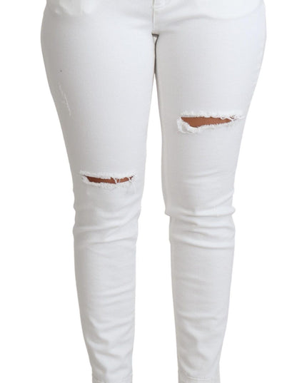 Dolce & Gabbana White Tattered Skinny Denim Cotton Stretch Jeans