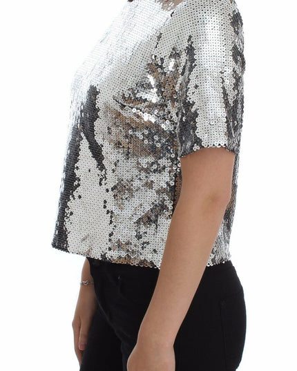 Dolce & Gabbana Silver Sequined Crewneck Blouse T-shirt Top