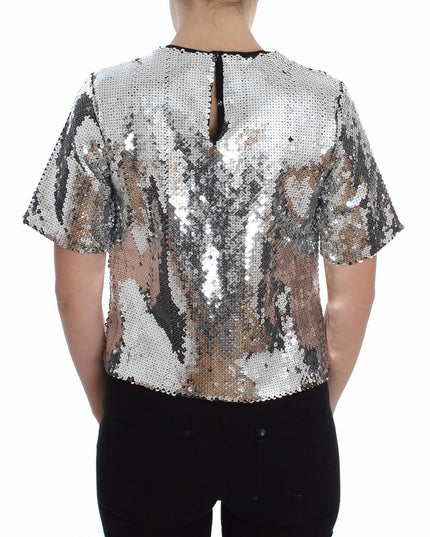 Dolce & Gabbana Silver Sequined Crewneck Blouse T-shirt Top
