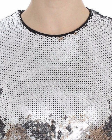 Dolce & Gabbana Silver Sequined Crewneck Blouse T-shirt Top