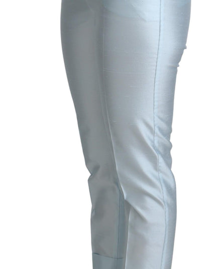 Dolce & Gabbana Light Blue Silk Cropped Tapered Trouser Pants