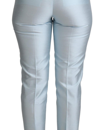 Dolce & Gabbana Light Blue Silk Cropped Tapered Trouser Pants