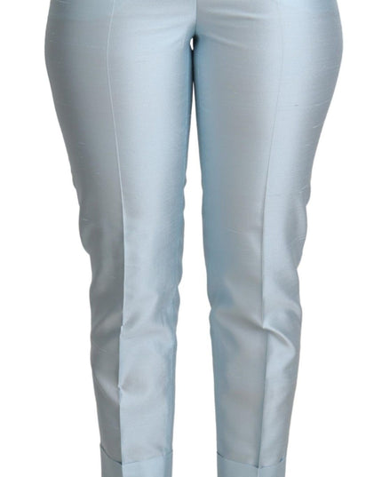 Dolce & Gabbana Light Blue Silk Cropped Tapered Trouser Pants