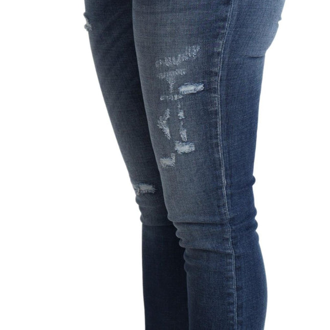 Dolce & Gabbana Blue Embellished Skinny Trouser Cotton Jeans