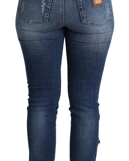 Dolce & Gabbana Blue Embellished Skinny Trouser Cotton Jeans