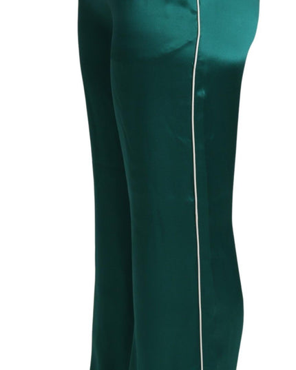 Dolce & Gabbana Green High Waist Pajama Trouser Silk Pant