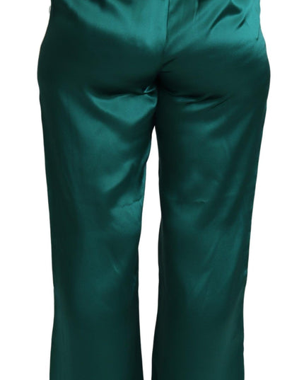 Dolce & Gabbana Green High Waist Pajama Trouser Silk Pant