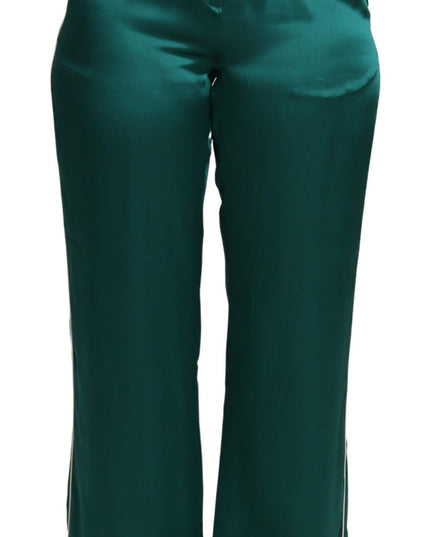 Dolce & Gabbana Green High Waist Pajama Trouser Silk Pant