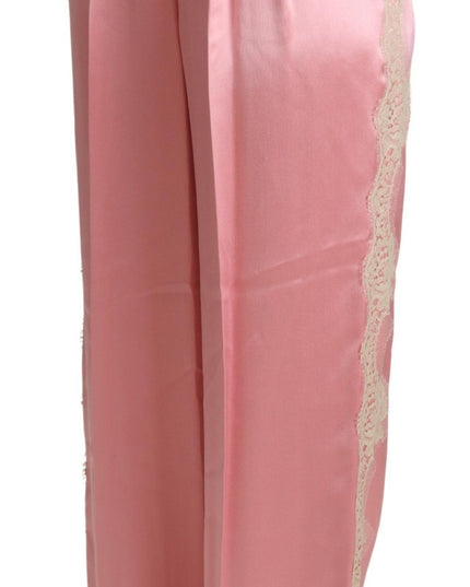 Dolce & Gabbana Pink Lace Trimmed Silk Satin Wide Legs Pants