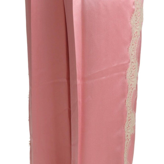 Dolce & Gabbana Pink Lace Trimmed Silk Satin Wide Legs Pants