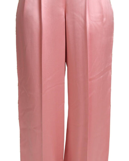 Dolce & Gabbana Pink Lace Trimmed Silk Satin Wide Legs Pants