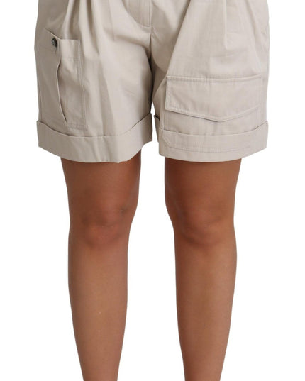 Dolce & Gabbana Beige Cotton Pleated High Waist Casual Shorts