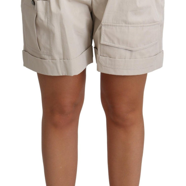 Dolce & Gabbana Beige Cotton Pleated High Waist Casual Shorts