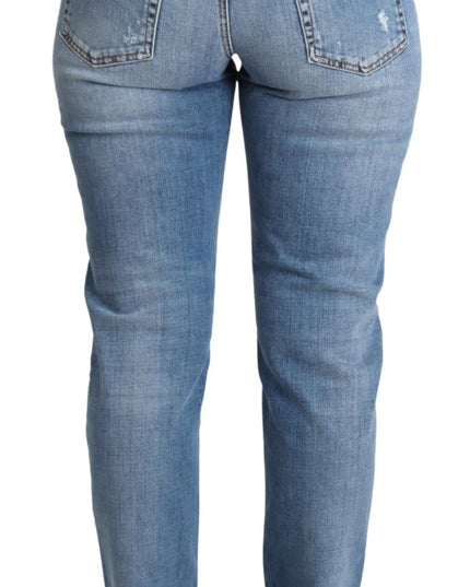 Dolce & Gabbana Blue Tattered Skinny Denim Cotton Blend Jeans