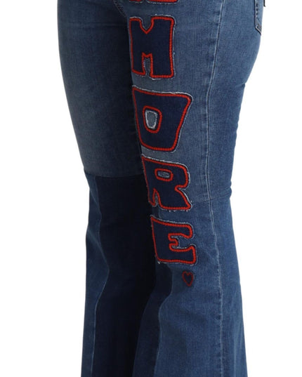Dolce & Gabbana Blue Amore Patch Boot Cut Cotton Stretch Pant