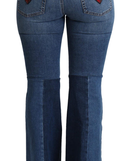 Dolce & Gabbana Blue Amore Patch Boot Cut Cotton Stretch Pant