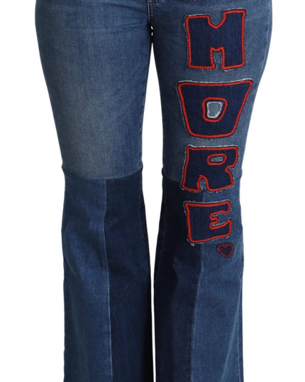 Dolce & Gabbana Blue Amore Patch Boot Cut Cotton Stretch Pant