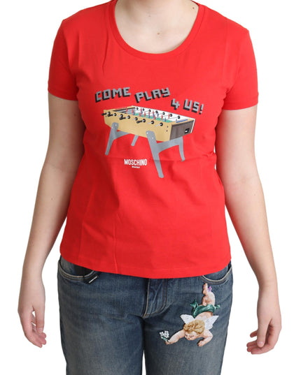 Moschino Red Cotton Come Play 4 Us Print Tops Blouse T-shirt