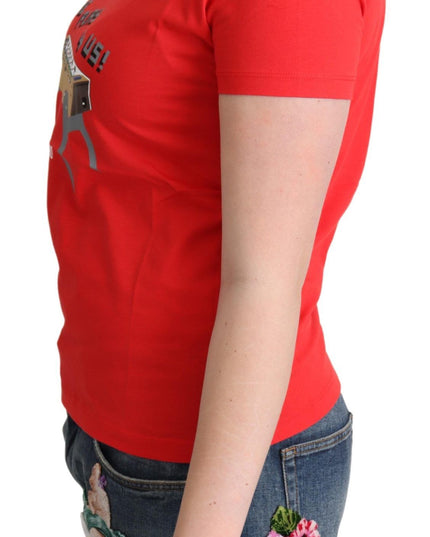 Moschino Red Cotton Come Play 4 Us Print Tops Blouse T-shirt