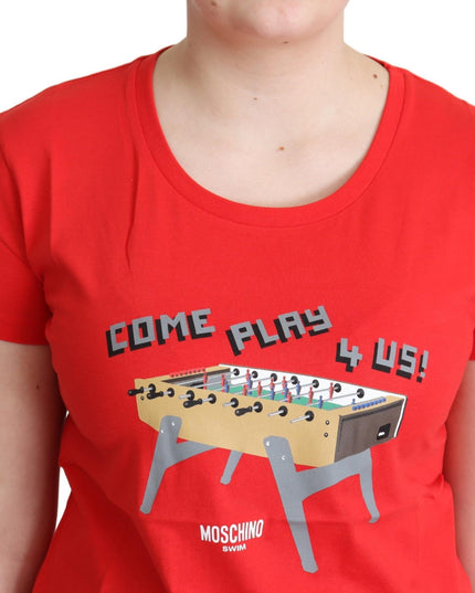 Moschino Red Cotton Come Play 4 Us Print Tops Blouse T-shirt