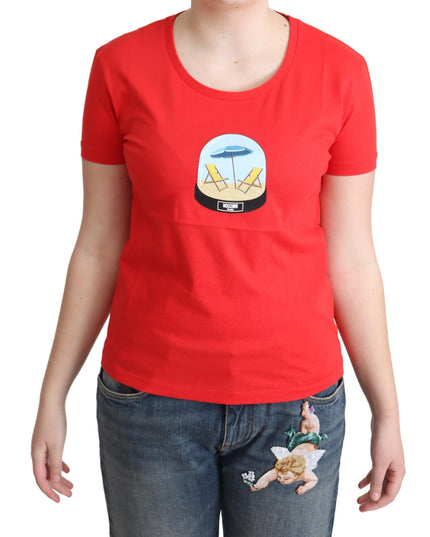 Moschino Red Printed Cotton Short Sleeves Tops Blouse T-shirt