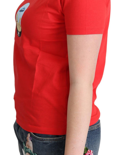 Moschino Red Printed Cotton Short Sleeves Tops Blouse T-shirt