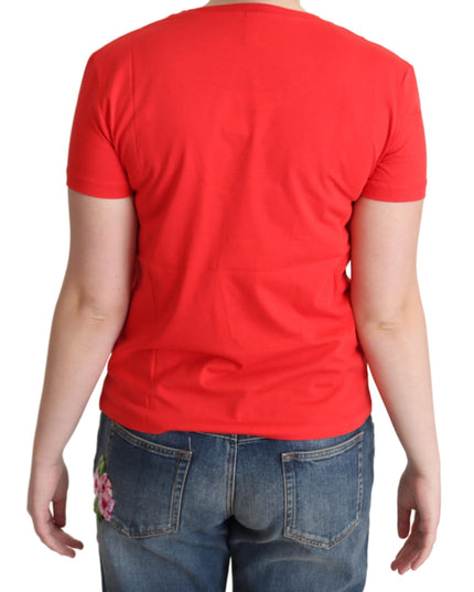 Moschino Red Printed Cotton Short Sleeves Tops Blouse T-shirt