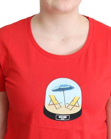 Moschino Red Printed Cotton Short Sleeves Tops Blouse T-shirt