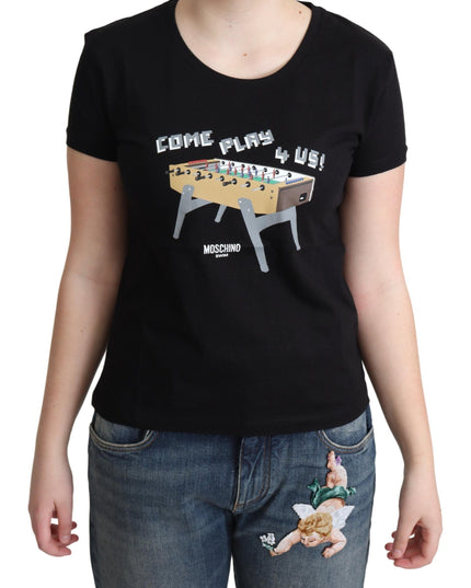 Moschino Black Cotton Come Play 4 Us Print Tops T-shirt