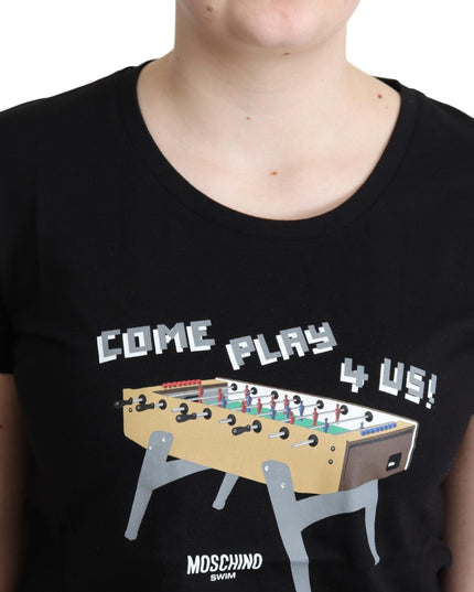 Moschino Black Cotton Come Play 4 Us Print Tops T-shirt
