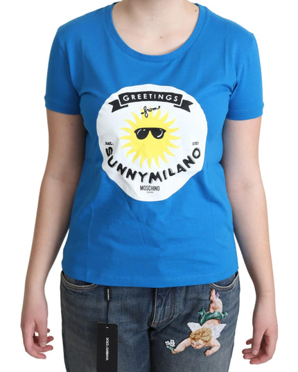 Moschino Blue Cotton Sunny Milano Print Tops T-shirt