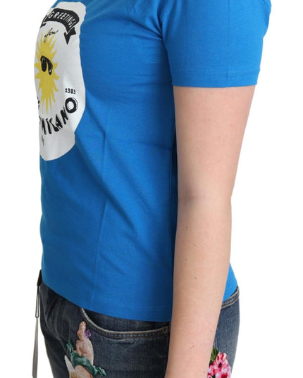 Moschino Blue Cotton Sunny Milano Print Tops T-shirt