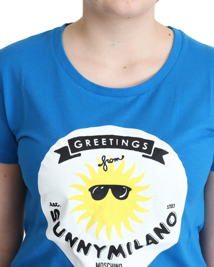 Moschino Blue Cotton Sunny Milano Print Tops T-shirt